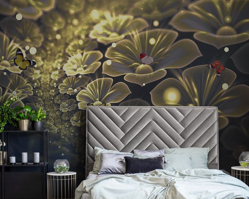Dark Floral of Yellow Light Wallpaper Mural