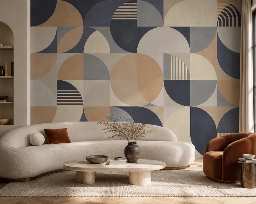Retro Abstract Geometric Shapes Wallpaper Mural