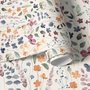 Watercolour floral wallpaper repeat with navy, blue, blush and peach wildflowers on warm cream