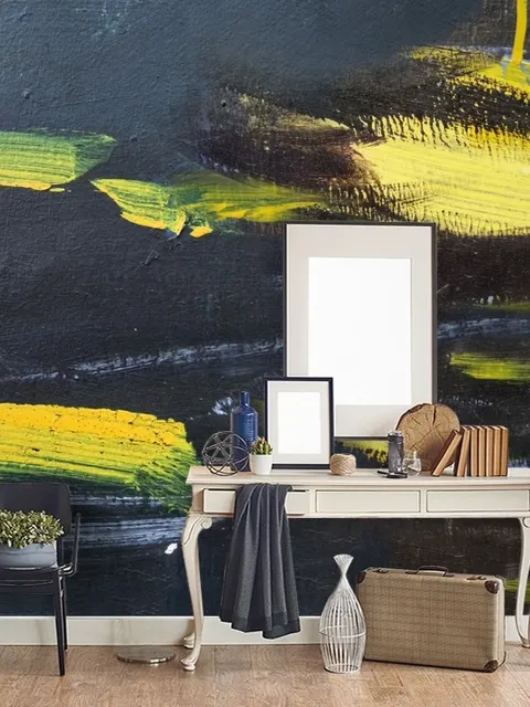 Oil Painting Black Yellow Splash Wallpaper Mural