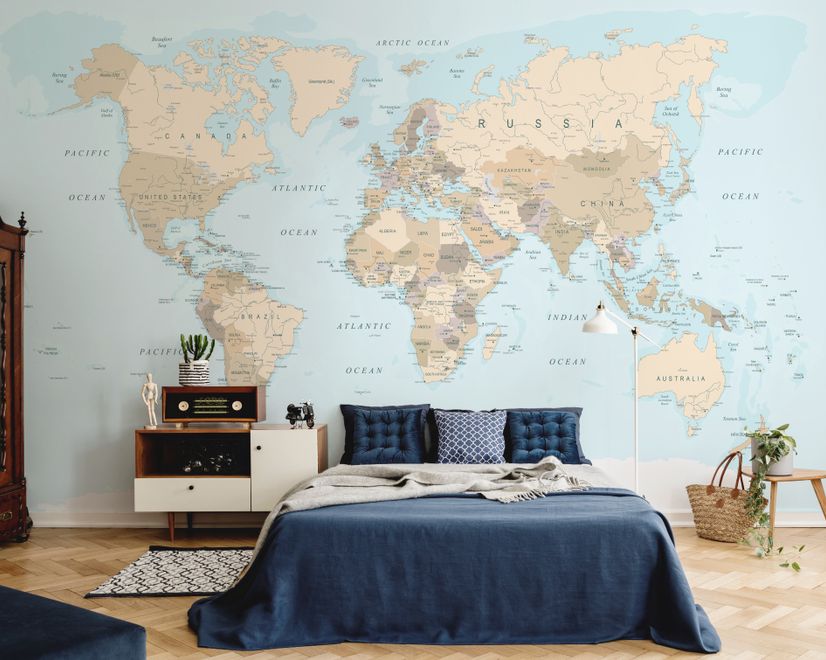 Brown & Brown Political World Map Wallpaper Mural