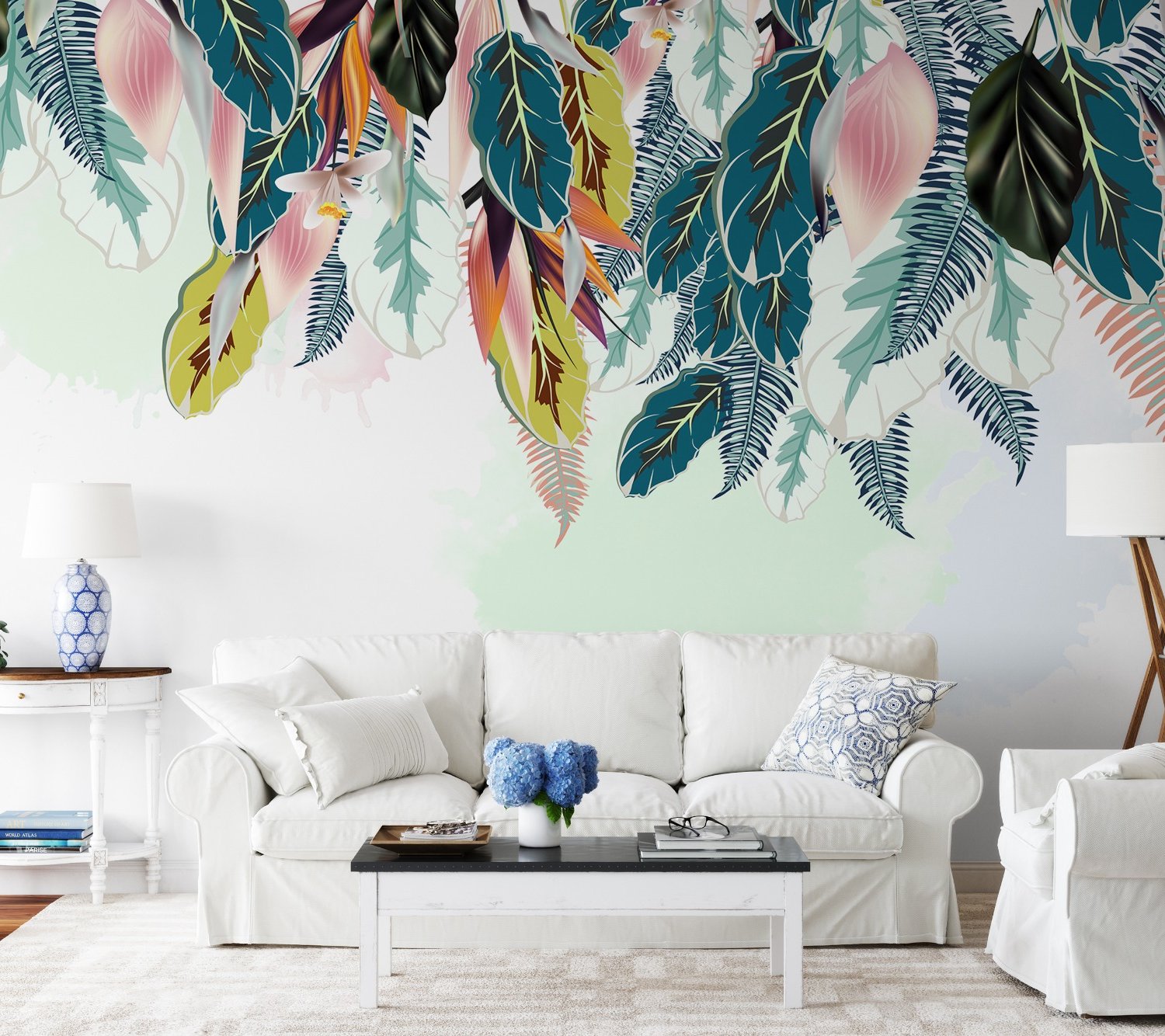 Watercolor Banana Leaf Wallpaper Mural - Peel and Stick