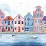 Watercolor Dutch Houses Wallpaper Mural for Kids