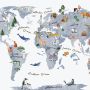 Animals on World Map Wallpaper Mural