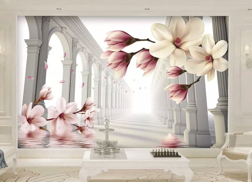 Magnolia Blossom with Column Wallpaper Mural