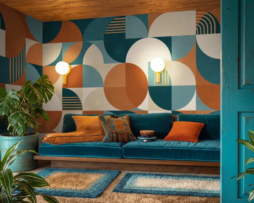 Retro Abstract Geometric Shapes Wallpaper Mural