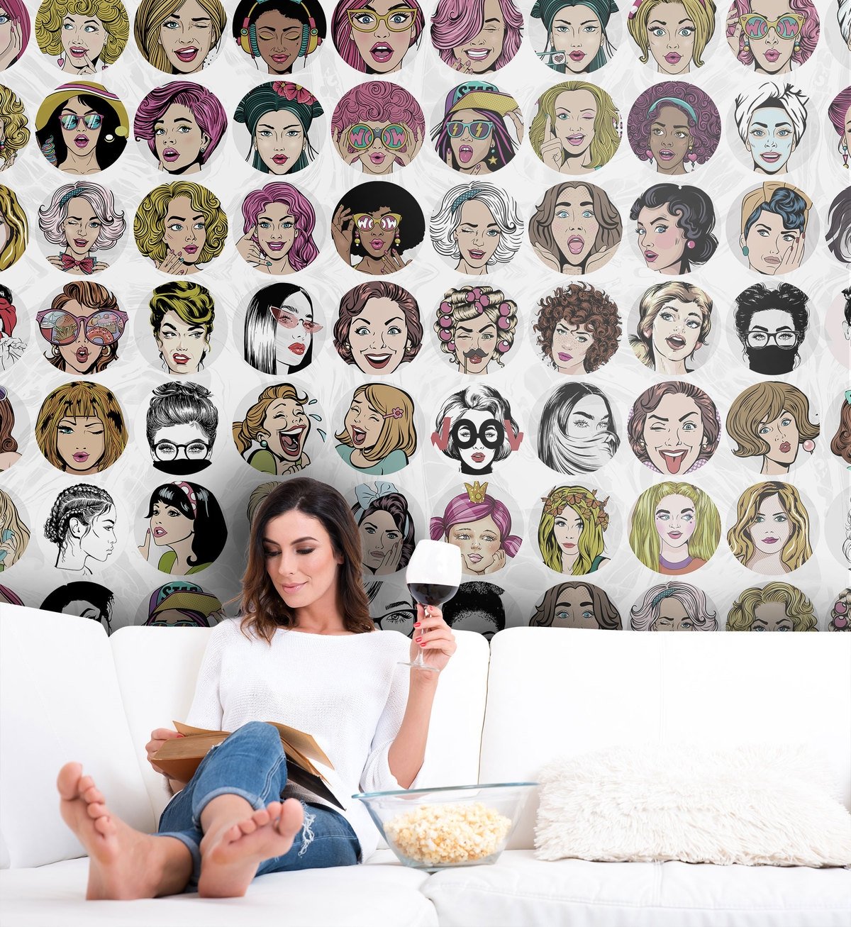 Woman Face Pop Art Wallpaper Mural - Peel and Stick