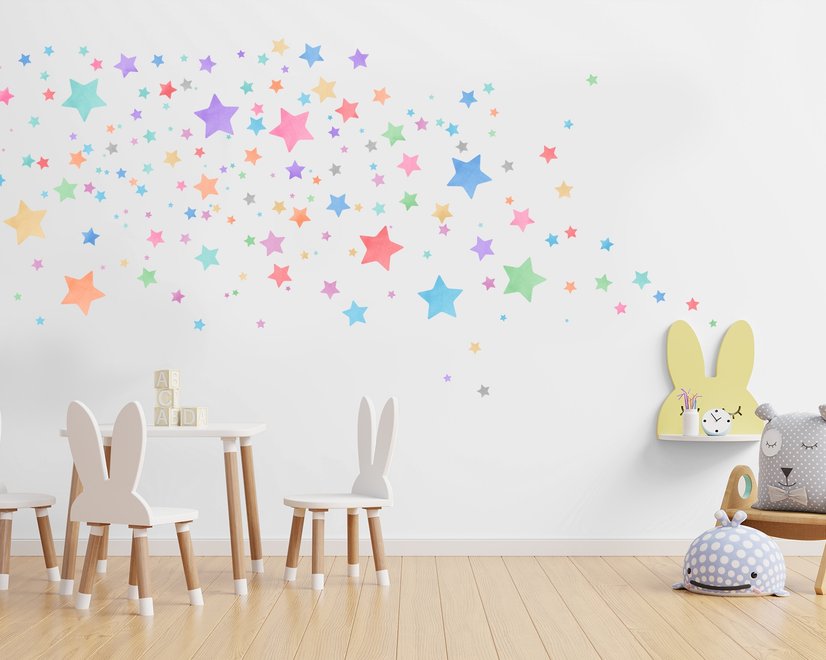 Bunte Aquarell Kleine Sterne Wandtattoo