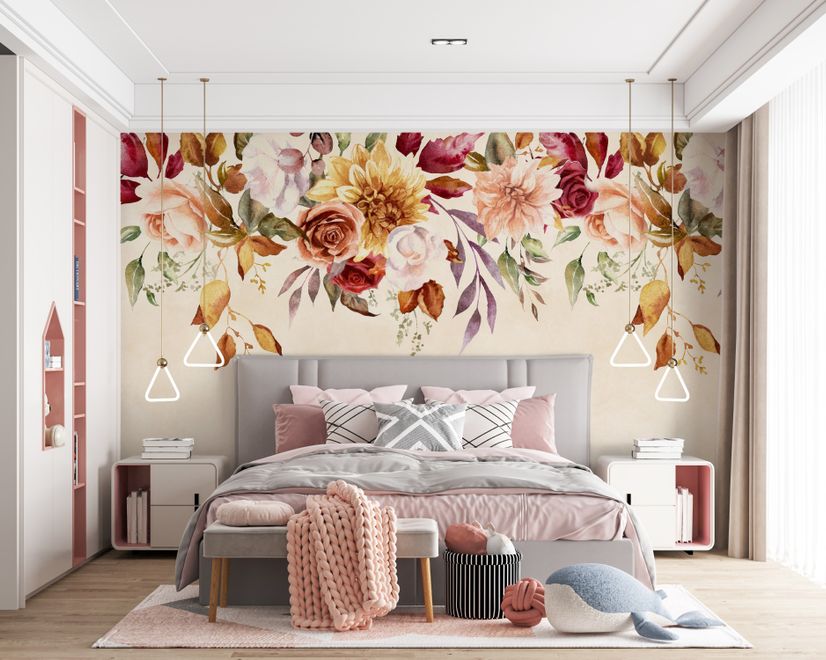 Vintage Pink Floral Wallpaper Mural