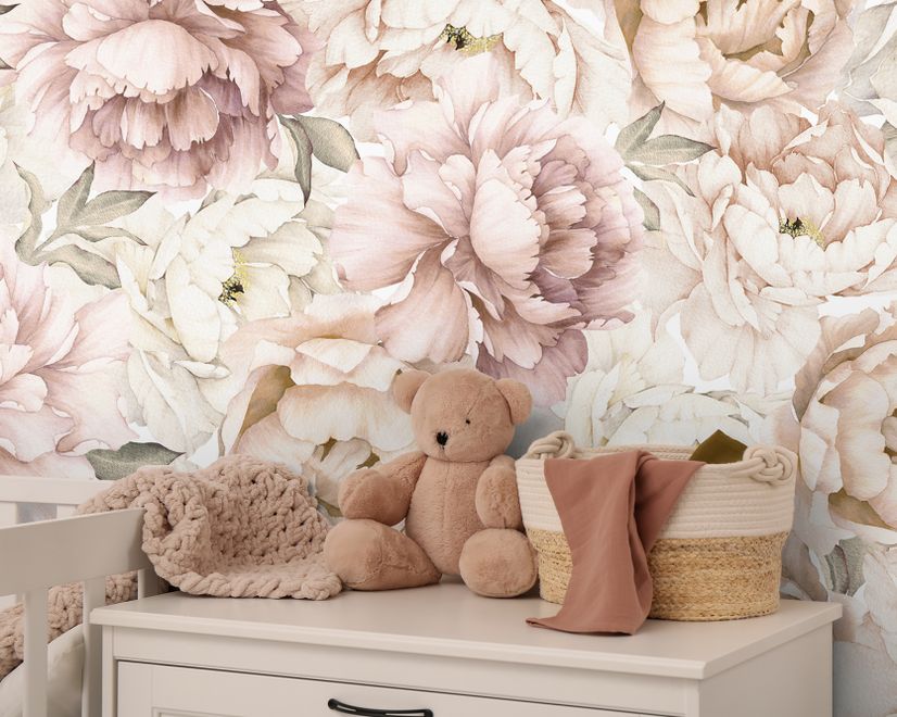 Nursery Pastel Peony Watercolor Floral For Girls Wallpaper Mural