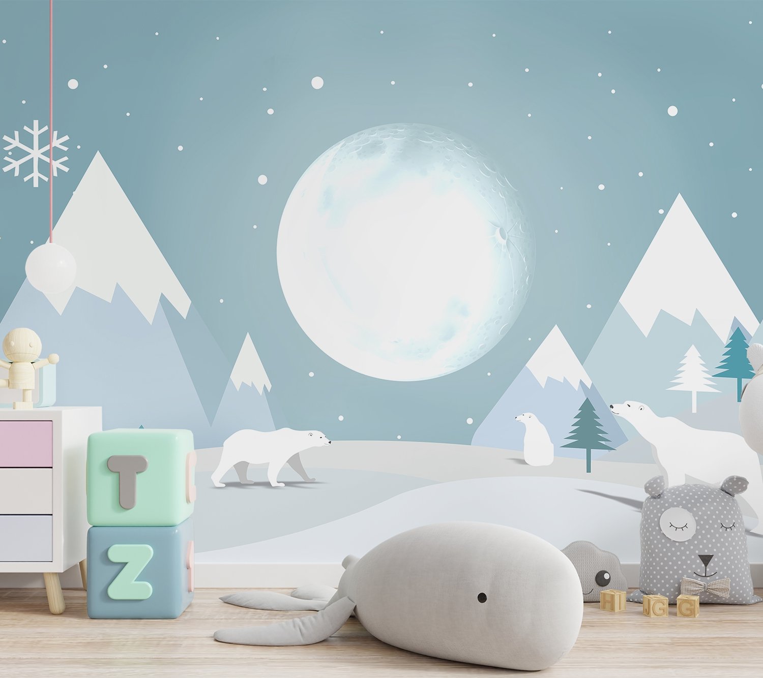 Kids Mountainscape with Bears and Blue Skyscape Wallpaper Mural - Peel and Stick