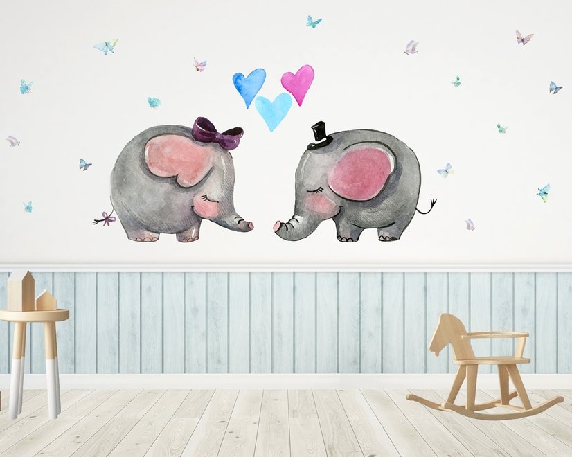 Cartoon Elephant with Little Love Wallpaper Mural