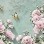 Vintage Pink Floral and Yellow Butterfly Wallpaper Mural
