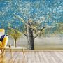  Papier peint panoramique style aquarelle arbre bleu 