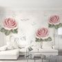 Papier peint panoramique de fleurs roses et de roses dessinées au fusain