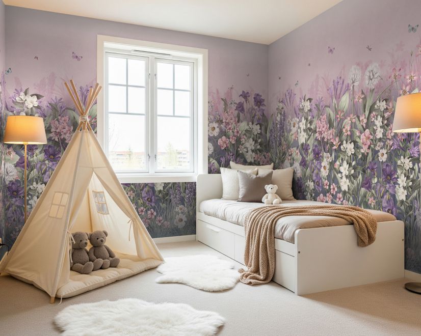 Soft Blooming Floral Meadow  Kids Wallpaper