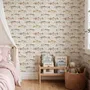 Watercolor fish wallpaper with trout, seashells and pale aqua washes on a warm cream ground