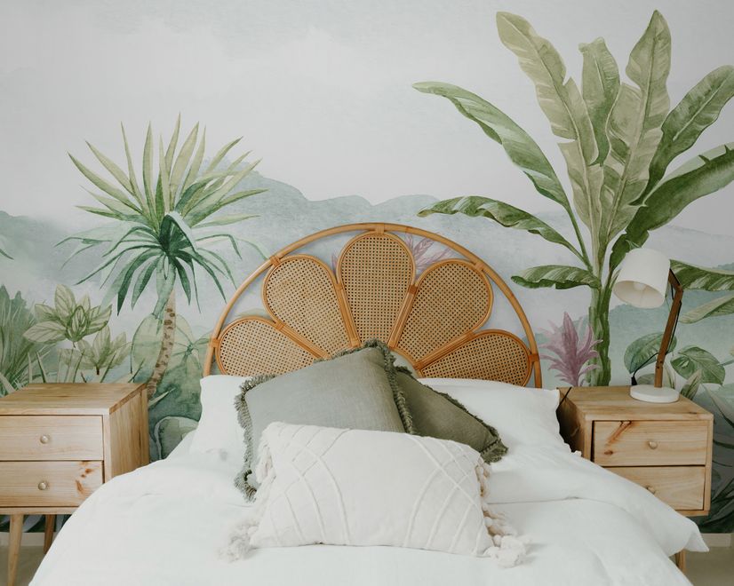 Papier peint paysage de forêt tropicale et bananiers