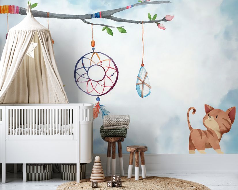 Watercolor Colorful Feather Wallpaper Mural