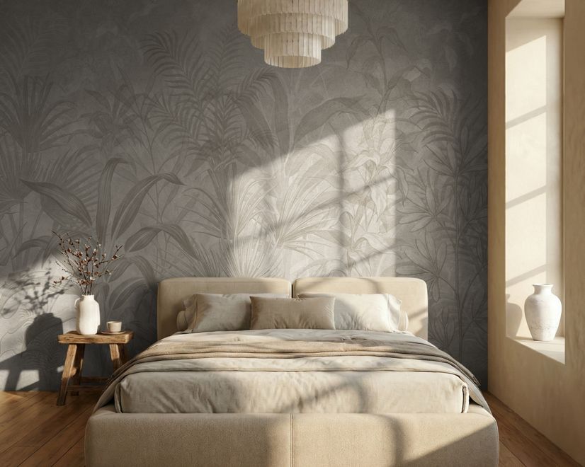 Monochrome Tropical Botanical Wallpaper Mural