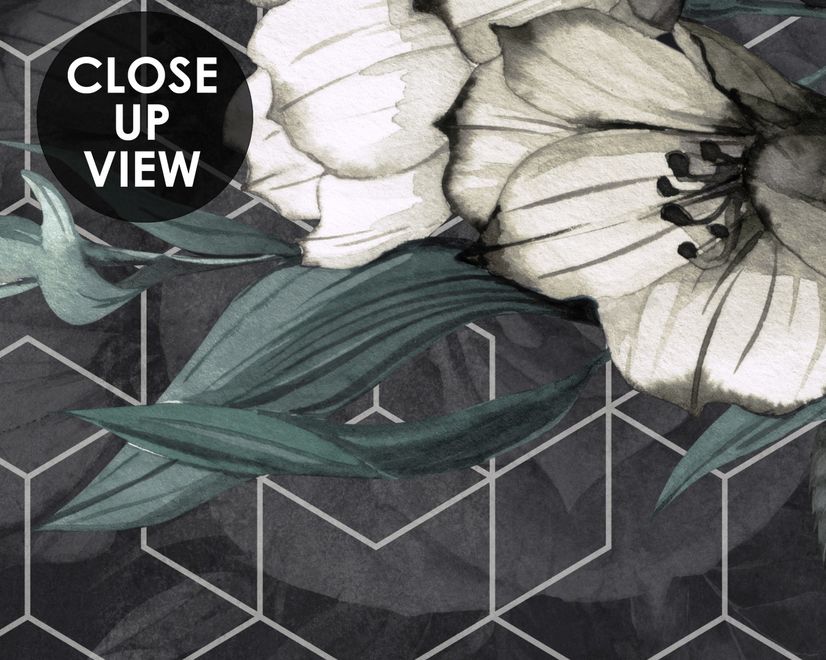 Colorful Floral with Dark Geometric Pattern Wallpaper Mural
