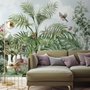 Papier peint feuilles tropicales oiseaux fleurs