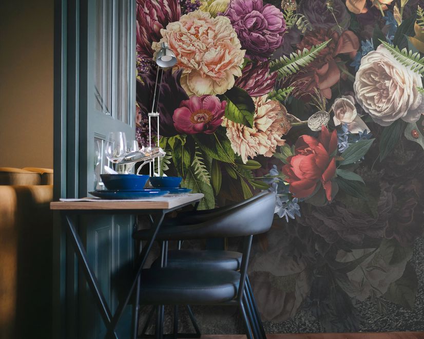 Dark Vine Floral and Peony Blossom Wallpaper Mural