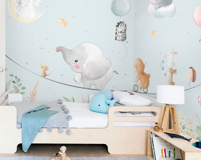 Cute Flying Animals with Funny Circus Wallpaper Mural