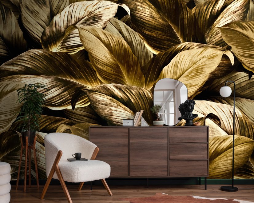 Elegant Golden Dead Leaf Wallpaper Mural