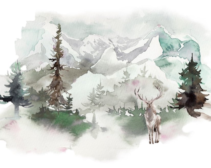 Winter Forest and Horned Deer Wallpaper Mural