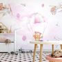 Cute Bear Flying with Paper Planes Wallpaper Mural