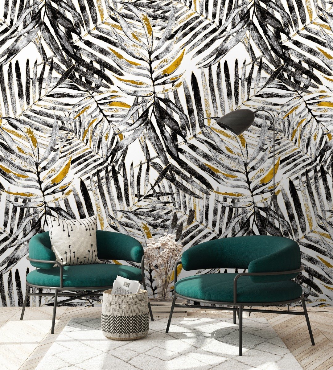 Watercolor Palm Leaf Pattern Wallpaper Mural - Peel and Stick