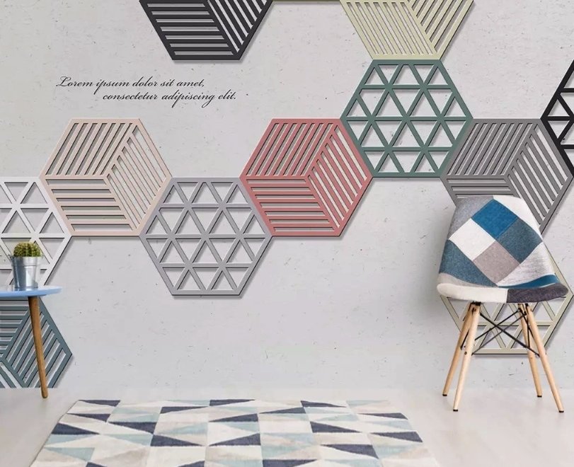 Papier peint panoramique géométrique de formes hexagonales