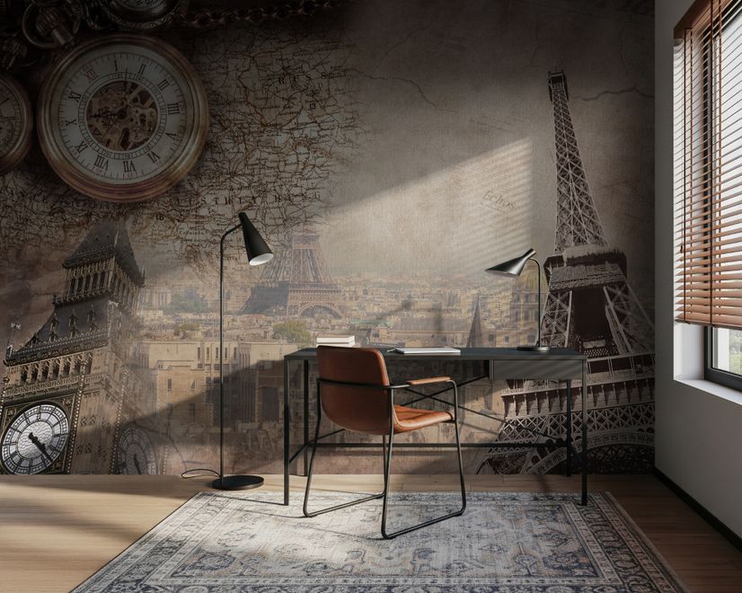 Vintage Eiffel Tower City Landscape Wallpaper Mural