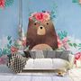 Flowery Cartoon Bear Wallpaper Mural
