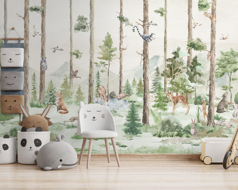Kids Forest Animals in the Jungle Wallpaper Mural
