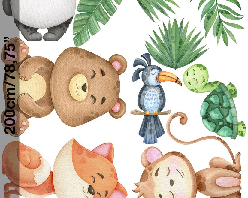 Kids Cute Animals with Banana Leaves Wall Decal Sticker