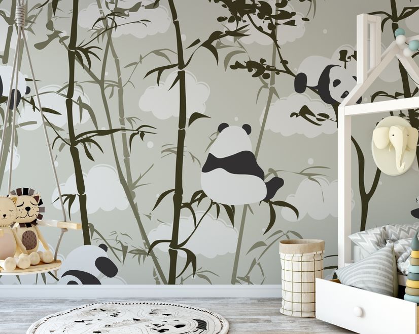 Cute Panda with Bamboo Tree Wallpaper Mural
