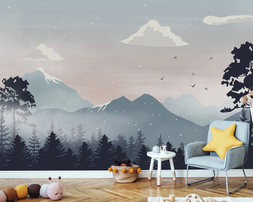 Kids Mountain Landscape with Snow Wallpaper Mural