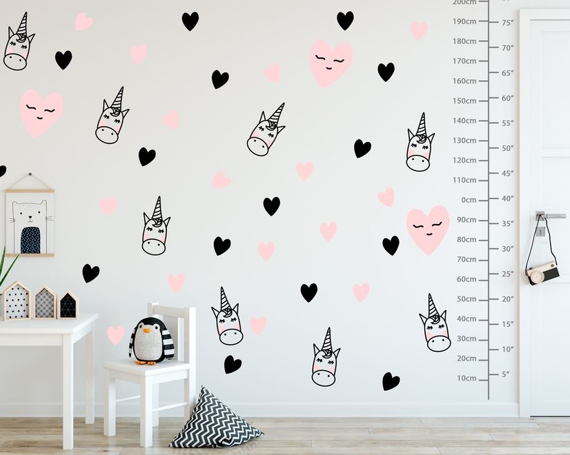 Pink Unicorn and Little Hearts Wall Decal Sticker