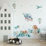 Kids Cartoon Village for Boys Watercolor Aircraft and Hot Air Balloon Wall Decal Sticker