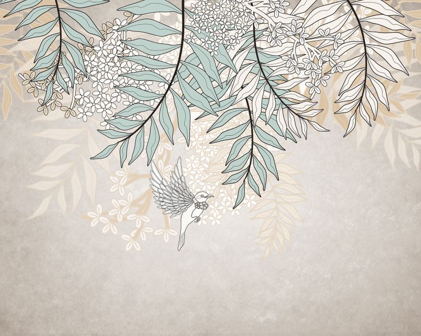 Hanging Soft Leaves Art Wallpaper Mural