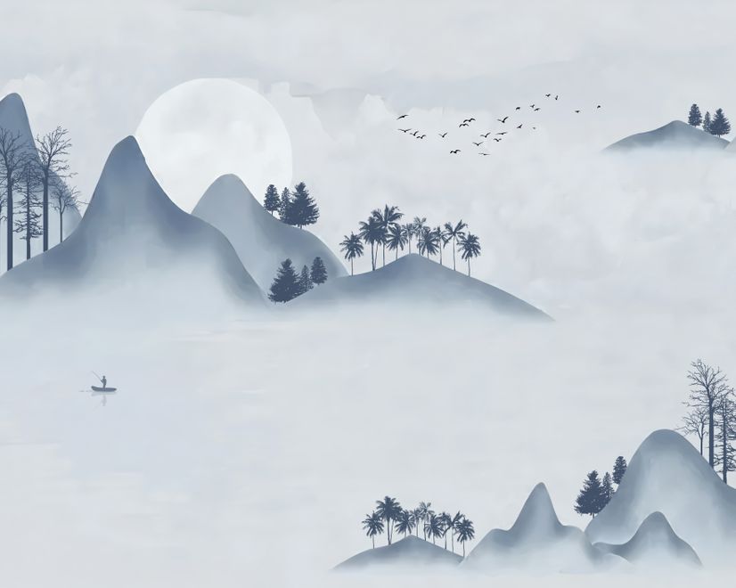 Papier peint panoramique montagne aquarelle