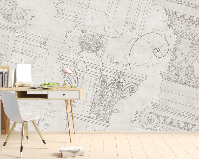 Antique Architectural Greek Column Drawing Art Wallpaper Mural