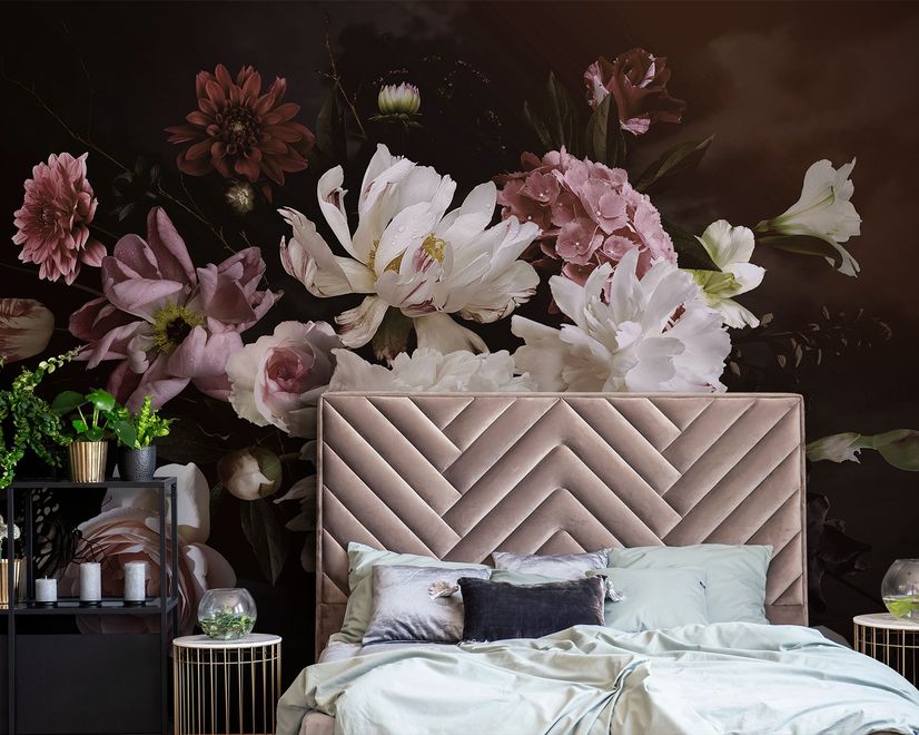 Dark Peony Floral Bouquet Wallpaper Mural