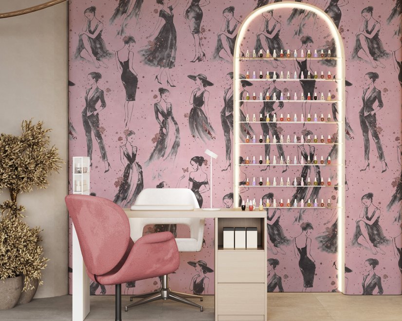 Modern Fashion Women Sketch Wallpaper Mural