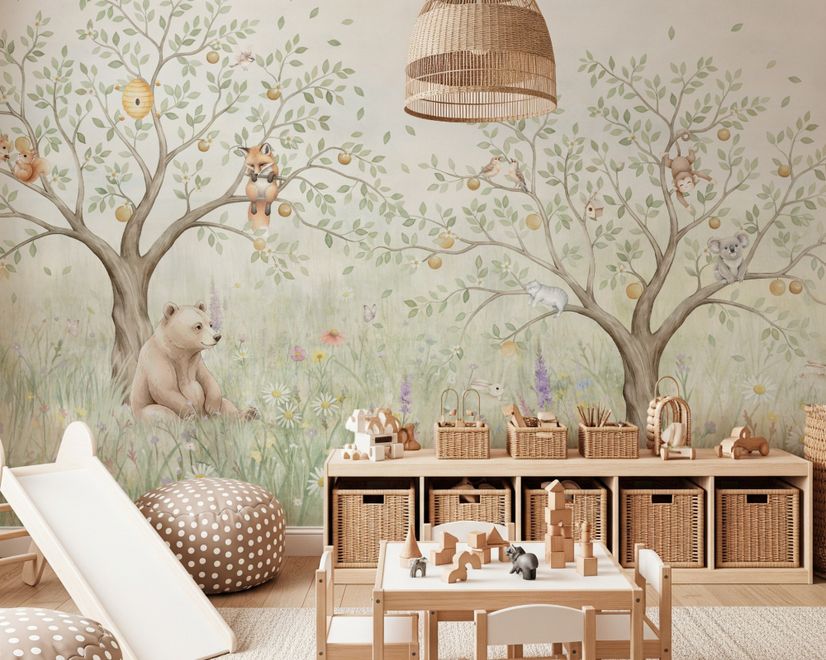 Kids Soft Pastel Forest Animals Wallpaper Mural