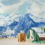 Papier peint panoramique paysage montagneux bleu acrylique