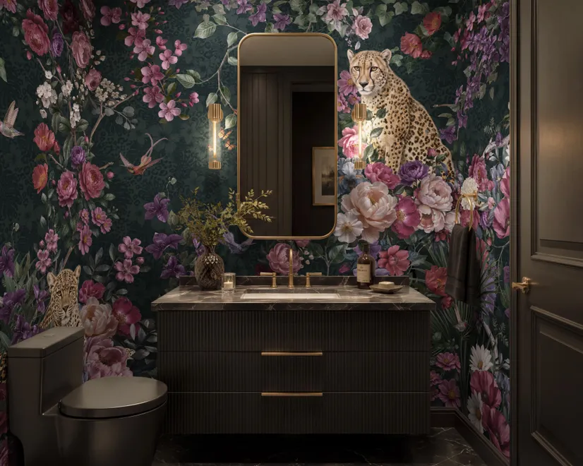 Dark Leopard Floral Garden Botanical Wallpaper Mural