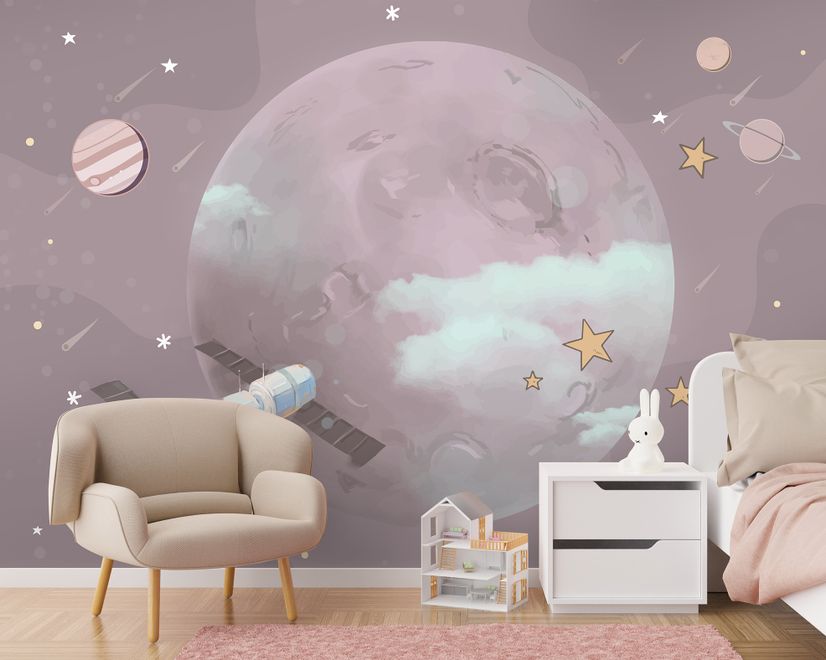 Cartoon Planets and Starry Space Wallpaper Mural